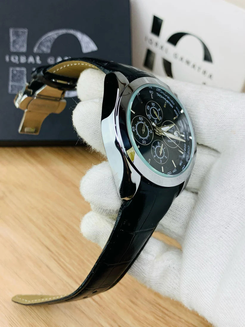 Branded Chronograph working Watch (Black Silver)