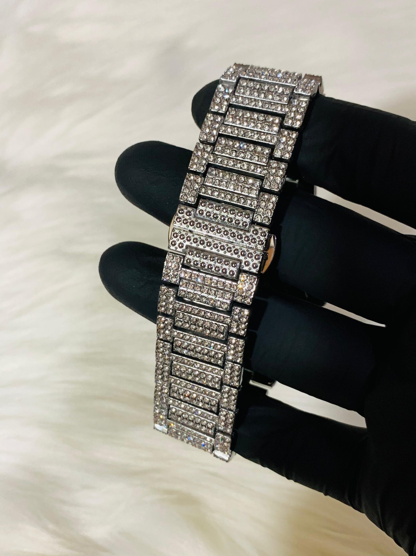 PATEK PHILIPPE GENTS  DIAMOND STONE WATCH-SILVER