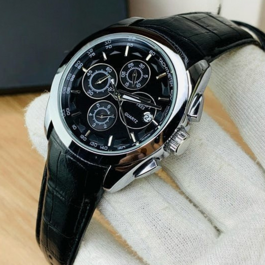 Branded Chronograph working Watch (Black Silver)