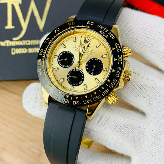 Rolex Daytona Chrono (Black Strap Gold Case Inner Gold)