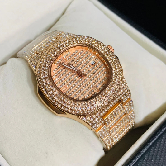 PATEK PHILIPPE GENTS  DIAMOND STONE WATCH-PINK