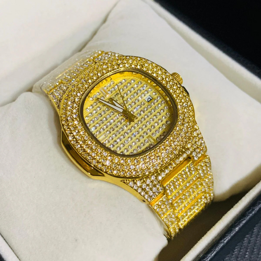 PATEK PHILIPPE GENTS  DIAMOND STONE WATCH-GOLDEN