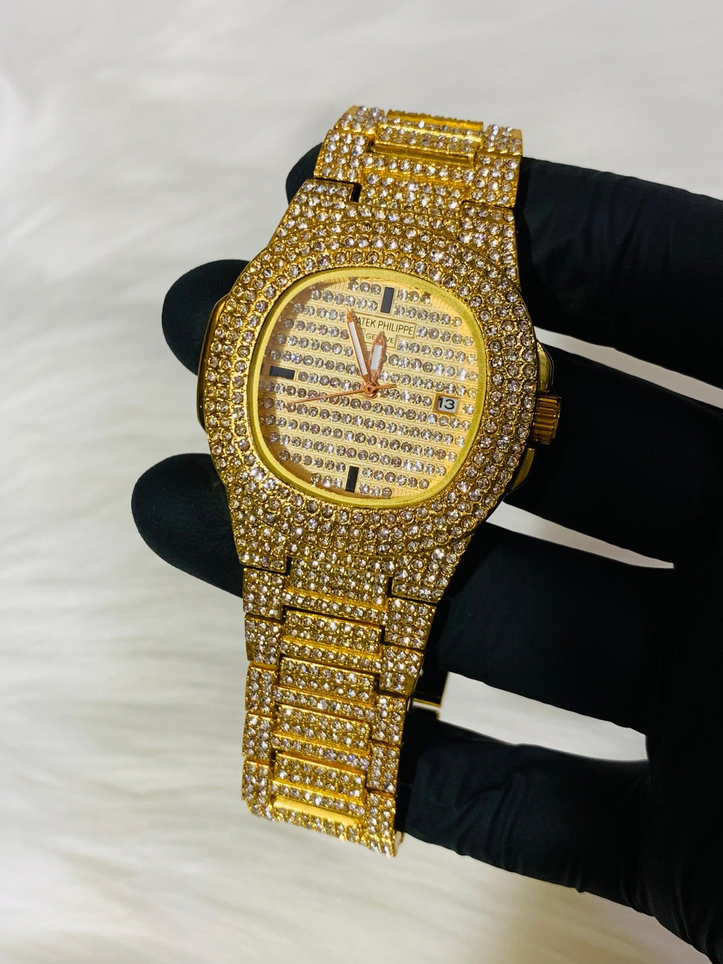 PATEK PHILIPPE GENTS  DIAMOND STONE WATCH-GOLDEN